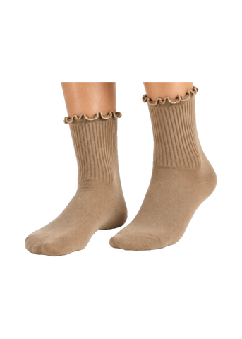 Pilates University Everyday Mocha Ruffle Grip Sock in Brown