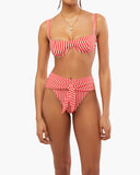 High Rise Tie-Front Stripes Bikini Bottom