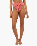 High Rise Tie-Front Stripes Bikini Bottom