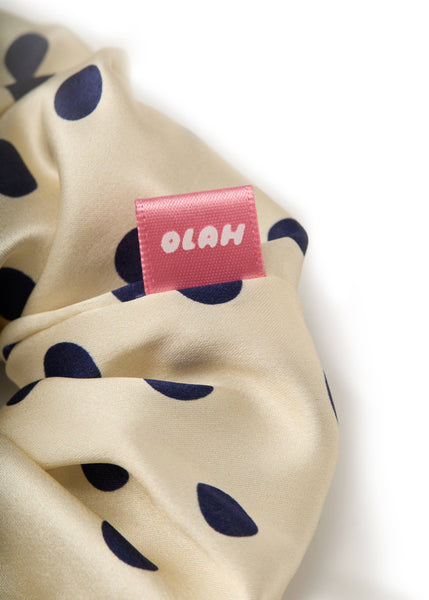 Polka Dot Silk Scrunchie - White