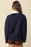 Alina Rugby Collar Knit Sweater in navy, back