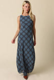 Olivaceous Carole Plaid Mesh Maxi Dress in teal plaid, styled with boots