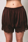 Satin Lace Stretch Shorts - Chocolate
