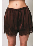 Satin Lace Stretch Shorts - Brown
