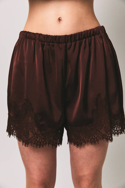 Satin Lace Stretch Shorts - Chocolate