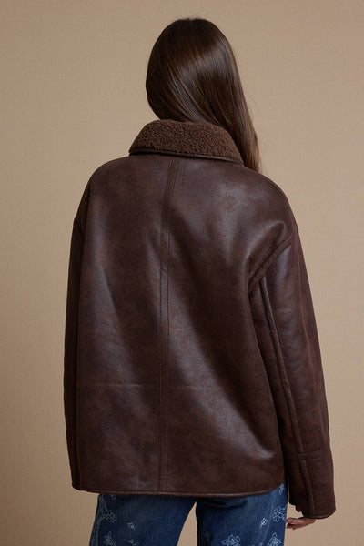 Reversible Faux Leather Sherpa Jacket