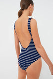 Square Neck One Piece - Navy/White