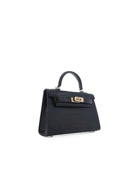 Billini Hariette Handle Bag dark cacao croc side angle