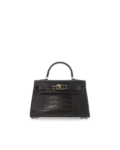 Billini Hariette Handle Bag dark cacao croc front view