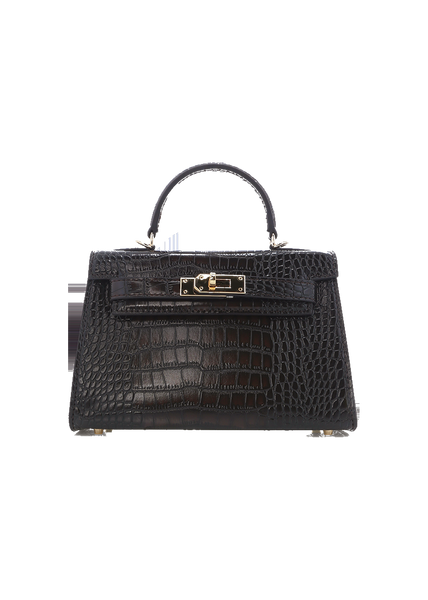 Billini Hariette Handle Bag in dark cacao croc with gold hardware