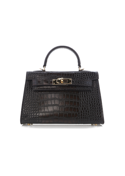 Billini Hariette Handle Bag dark cacao croc front view