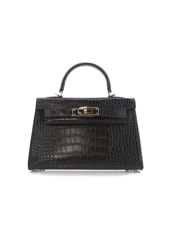 Billini Hariette Handle Bag dark cacao croc front view