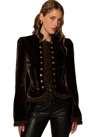 Heirloom Velvet Military Jacket in Brown