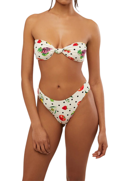 Ruched Tie Bandeau Fruits Bikini Top
