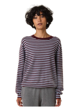 Olivaceous Izzy Striped Relaxed Knit Top in burgundy and light blue