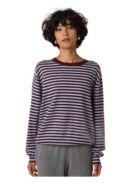 Olivaceous Izzy Striped Relaxed Knit Top in burgundy and light blue