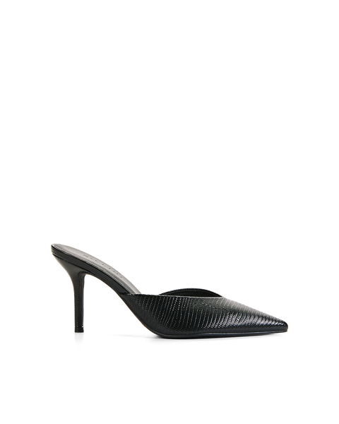 Billini Karey Heel in black lizard patent side view