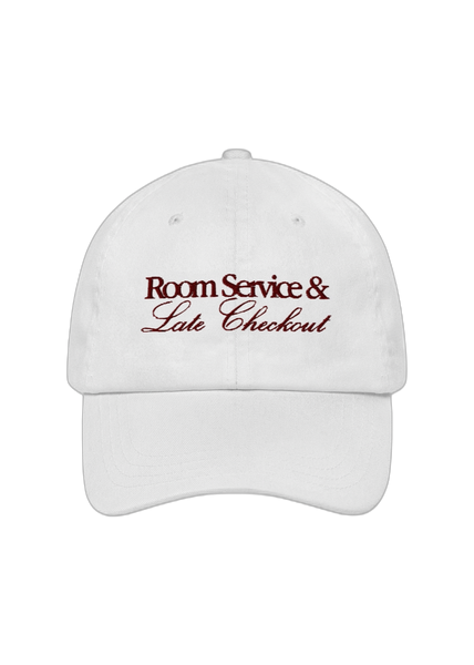 Kirty Studio Room Service Late Checkout Dad Hat in white