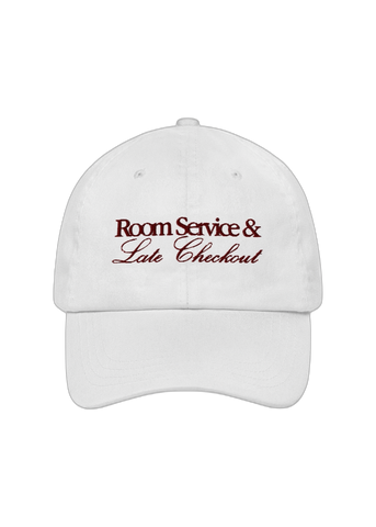 Kirty Studio Room Service Late Checkout Dad Hat in white