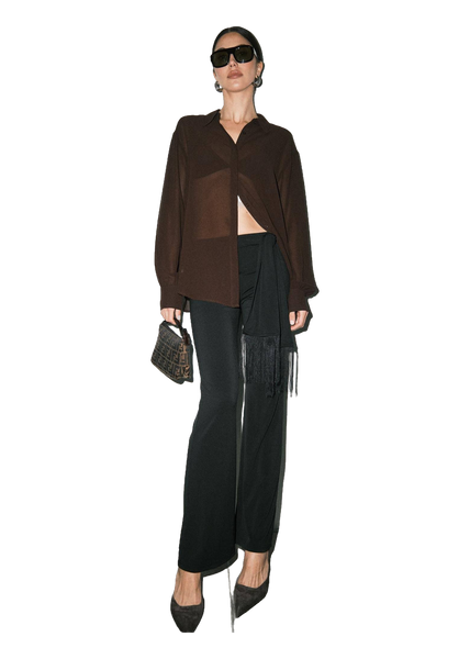 Loucia Sutton Fringe Tie Wide Leg Pants in black