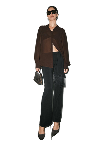 Loucia Sutton Fringe Tie Wide Leg Pants in black