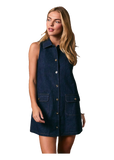 LE LIS Denim Button-Down Mini Dress in Indigo