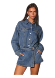 LE LIS Long Sleeve Denim Skort Romper