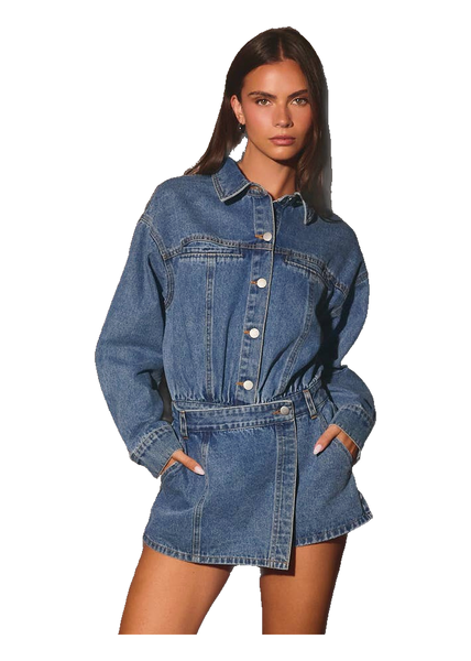 LE LIS Long Sleeve Denim Skort Romper