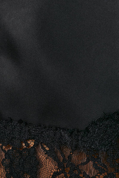 LE LIS Satin Lace Stretch Shorts in Black