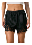 LE LIS Satin Lace Stretch Shorts in Black