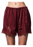 LE LIS Satin Lace Stretch Shorts in Burgundy
