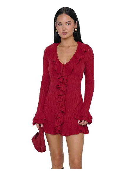 Show Me Your Mumu Marley Mini Dress in Red Pointelle Knit