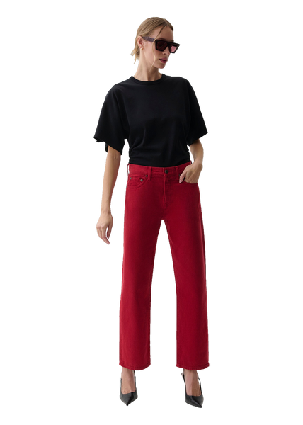 Pistola Lexi Bowed Straight Jean in Savvy Red