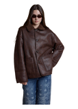 RAISONNEL Reversible Faux Leather Sherpa Jacket in Brown