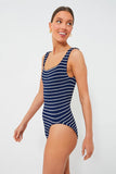Square Neck One Piece - Navy/White