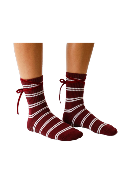 Pilates University Sporty Ballerina Grip Sock in Burgundy