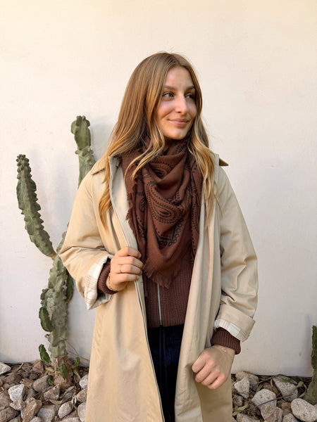 Paisley Wool Scarf - Cafe