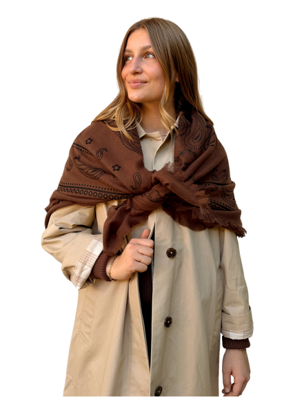 Paisley Wool Scarf - Cafe