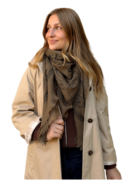 Paisley Wool Scarf - Khaki