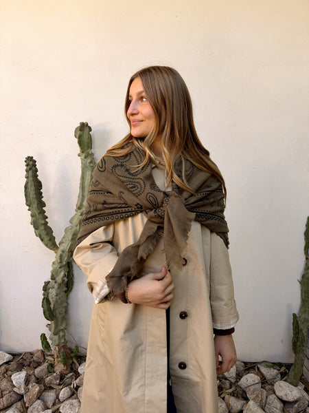 Paisley Wool Scarf - Khaki