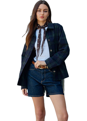 RAISONNEL Sebastian Plaid Jacket in Navy Green Plaid