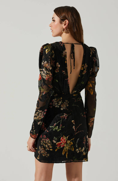 Cindy Dress - Black Orange Burnout