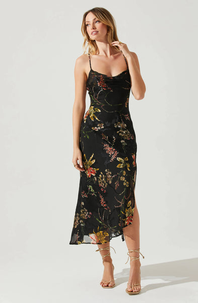 Gaia Dress - Black Orange Burnout