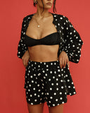 Billow Sleeve Oversized Polka Dot Button Up