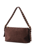 Most Wanted Suede Leather Shoulder Bag with Studded Strap in Chocolate