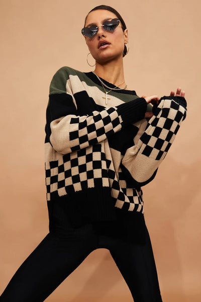 Callie Sweater - Black Taupe Check