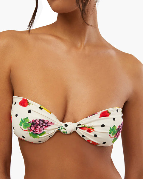 Ruched Tie Bandeau Fruits Bikini Top