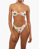 Ruched Tie Bandeau Fruits Bikini Top