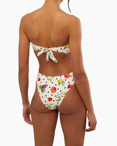 Ruched Tie Bandeau Fruits Bikini Top