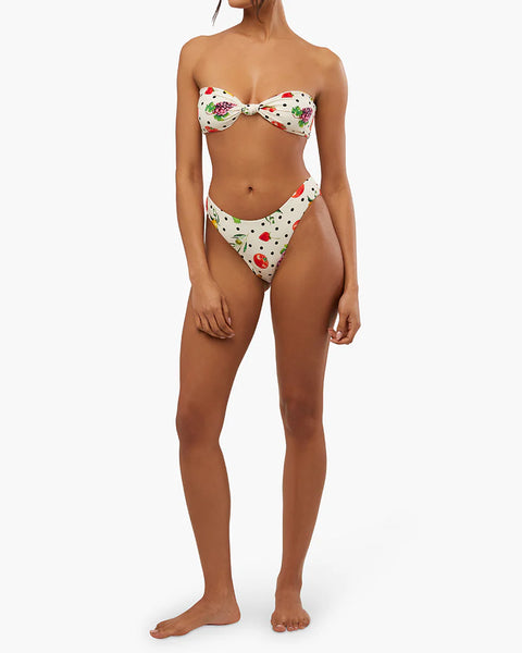 Ruched Tie Bandeau Fruits Bikini Top